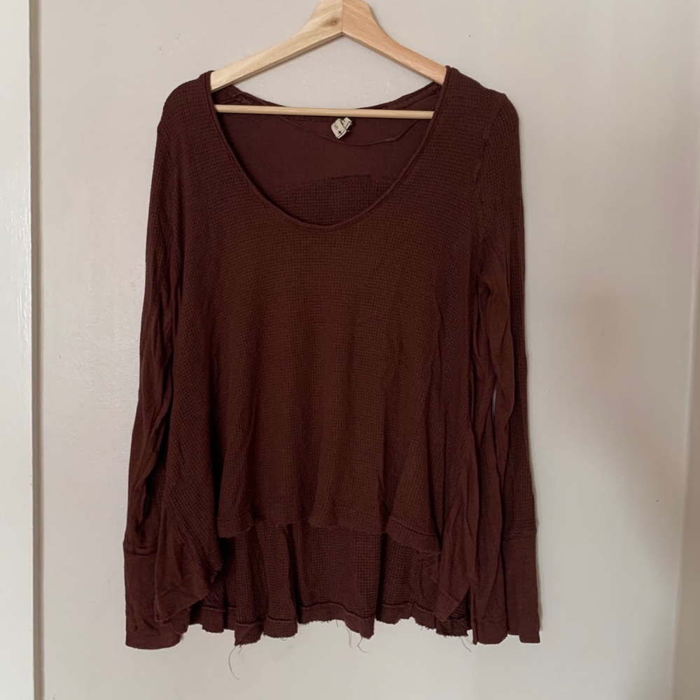 Free People burgundy waffle knit flowy top